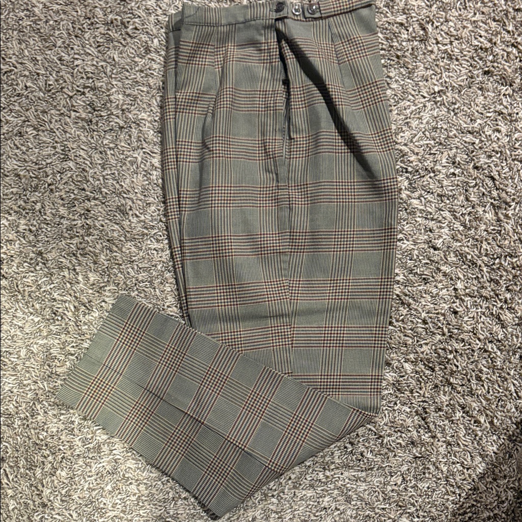 Vintage 80s Tailored Wool Blend Glen Plaid Trousers
